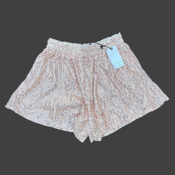 Cotton Bleu Women Gold Sequin Shorts Stretchy Waist lined Size X-Large - Picture 7 of 10